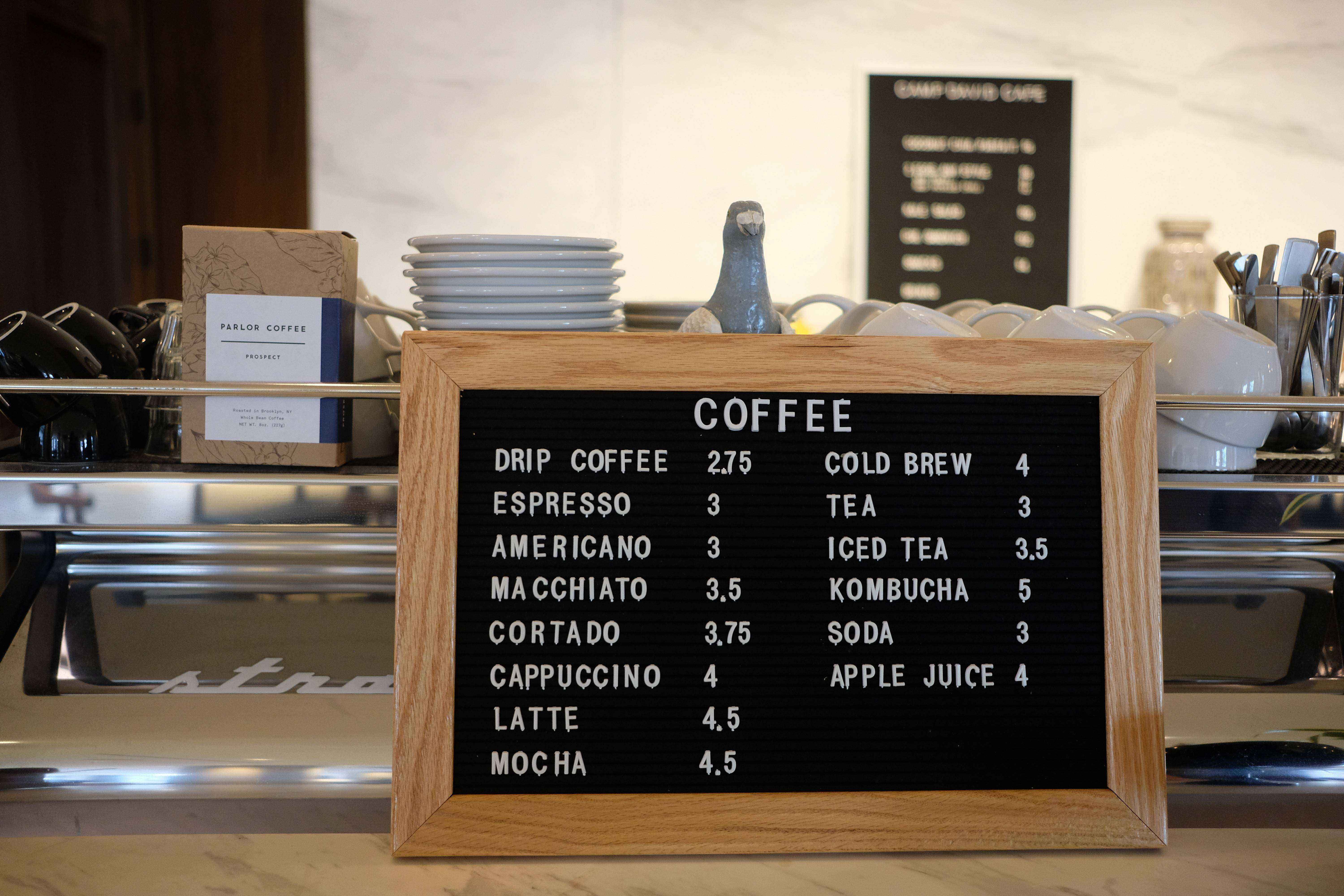 A coffee shop menu