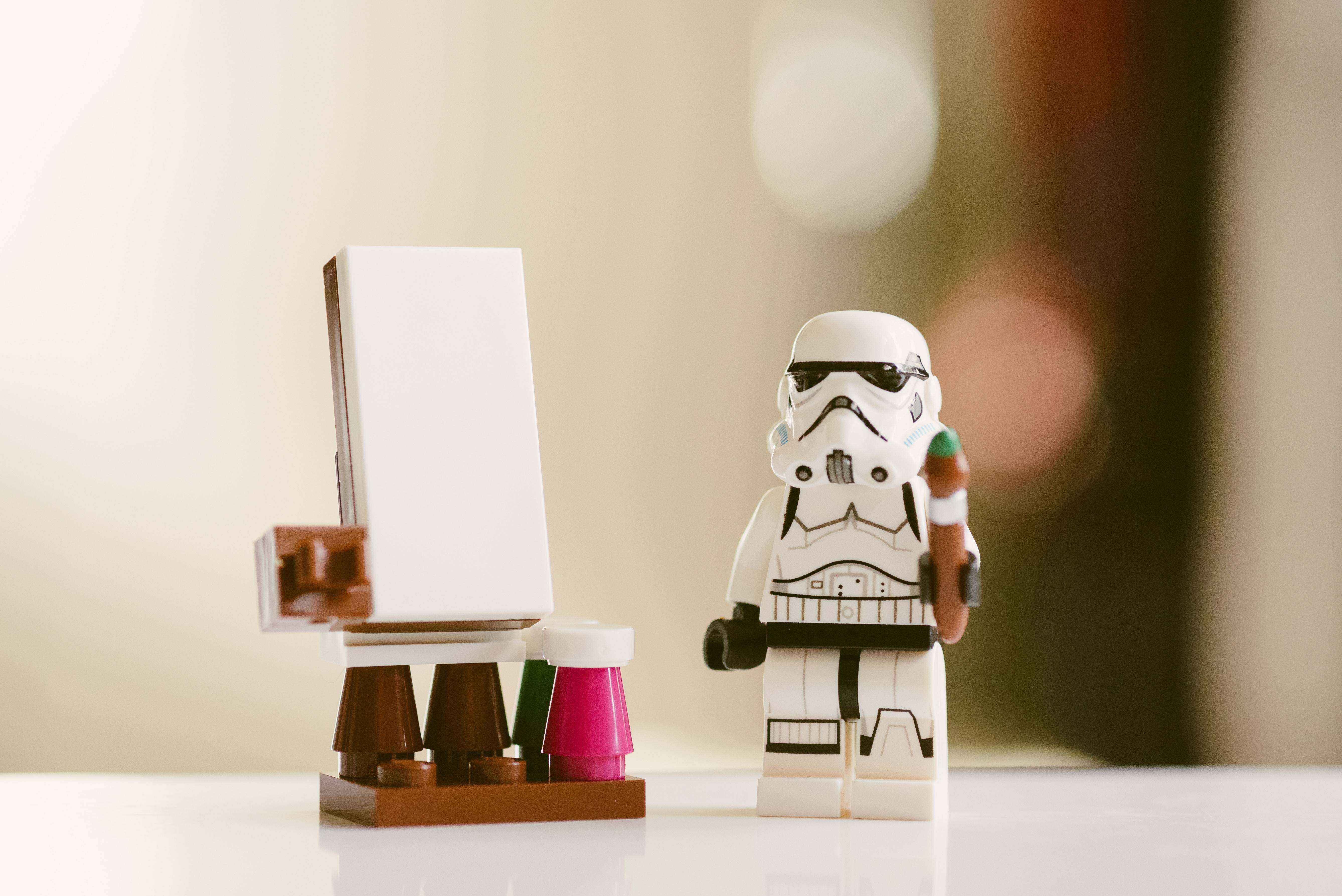Lego Stormtrooper getting ready to make art